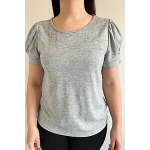 Jane + Delancey Gray Puff Sleeve Top Women's‎ Size Medium Casual Knit Tee